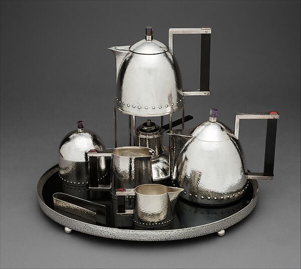 Tea service, Josef Hoffmann (Austrian, Pirnitz 1870–1956 Vienna), Silver, amethyst, carnelian, and ebony 