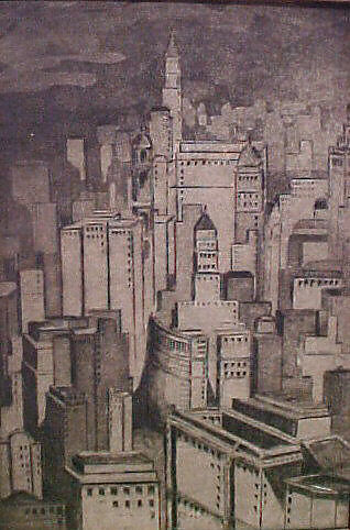 New York Roofs, Emil Ganso (American (born Germany), Halberstadt 1895–1941 Iowa City, Iowa), Etching and aquatint 