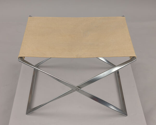 "PK-91" Folding Stool, Poul Kjaerholm (Danish, 1929–1980), Stainless steel, canvas 