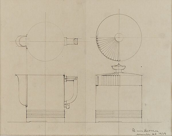 "Continental" Creamer and Sugar Bowl, Walter von Nessen (American (born Germany), Berlin 1899–1943 Wiscasset, Maine), Graphite on tracing paper, mounted on card 