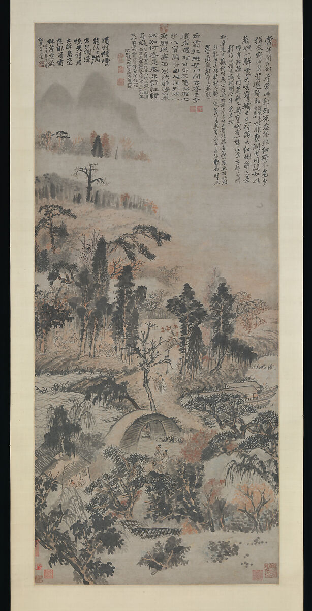 Drunk in Autumn Woods, Shitao (Zhu Ruoji) (Chinese, 1642–1707), Hanging scroll; ink and color on paper, China 