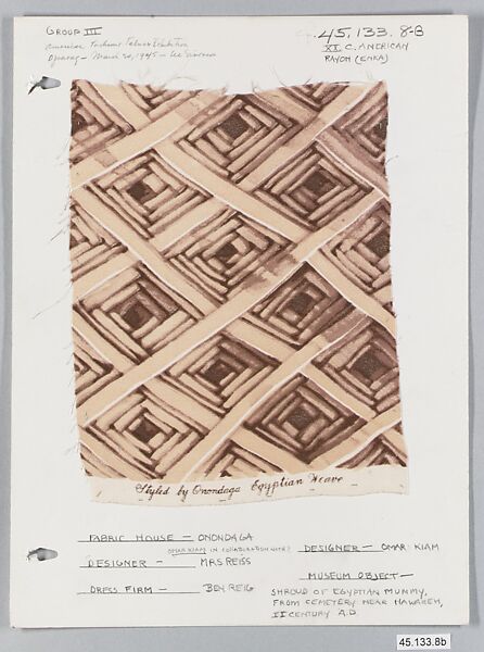 Textile piece, Omar Kiam (American (born Mexico), Monterrey 1894–1954 New York), Rayon (Enka), printed, American 