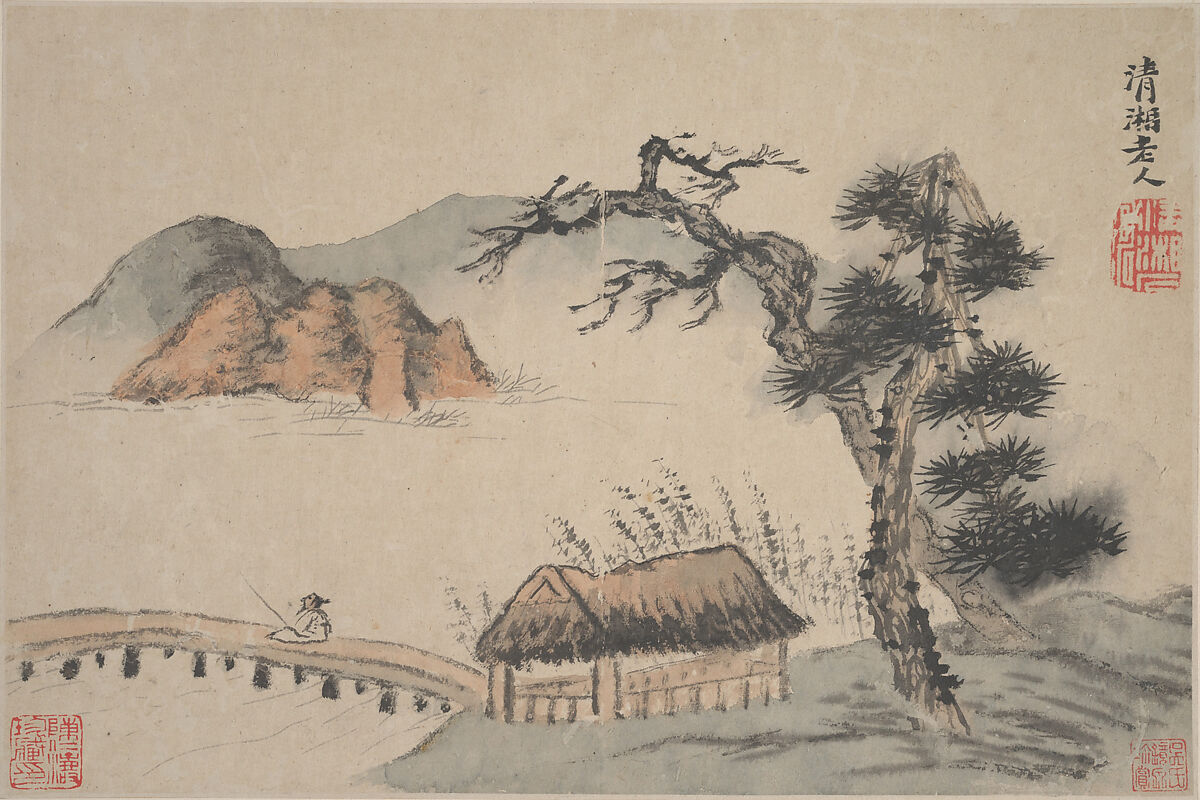 Landscapes, Shitao (Zhu Ruoji) (Chinese, 1642–1707), Album of eight leaves; ink and color on paper, China