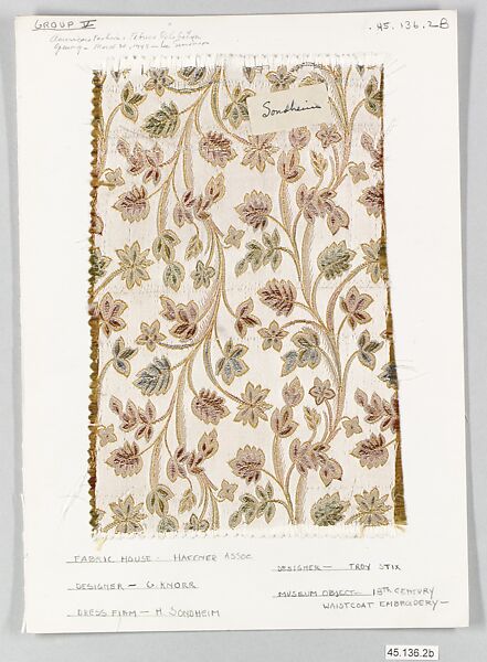 Textile piece, Gebhardt Knorr, Bemberg rayon, and tinsel, woven, American 