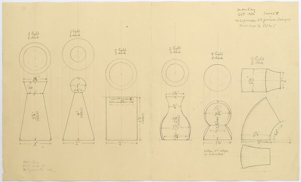 Design for Chess Pieces, Man Ray (American, Philadelphia, Pennsylvania 1890–1976 Paris), Graphite and black ballpoint pen on paper 