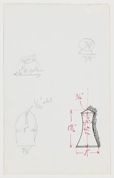 Design for Chess Pieces, Man Ray (American, Philadelphia, Pennsylvania 1890–1976 Paris), Contact print and pen and red ink with graphite on photographic paper