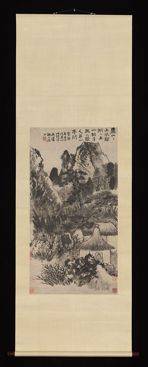Hermitage in Mount Lu, Shitao (Zhu Ruoji) (Chinese, 1642–1707), Hanging scroll; ink on paper, China
