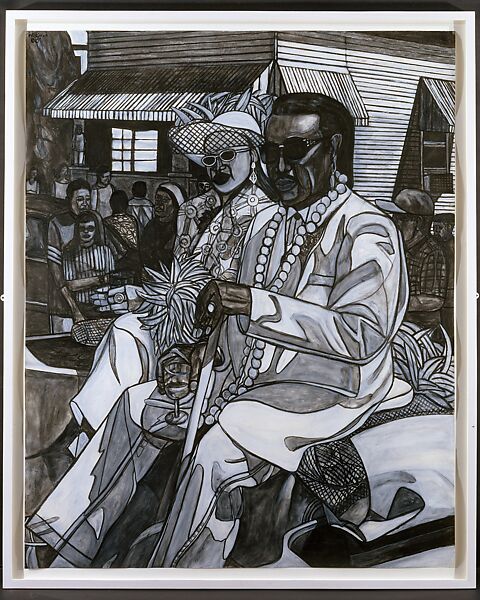 The Grand Marshalls, Willie Birch (American, born 1942), Charcoal and acrylic on paper 