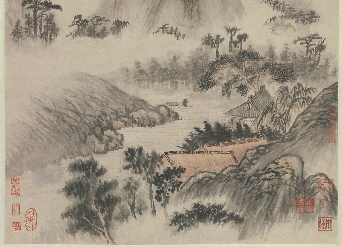 Landscape Painted on the Double Ninth Festival, Shitao (Zhu Ruoji) (Chinese, 1642–1707), Hanging scroll; ink and color on paper, China