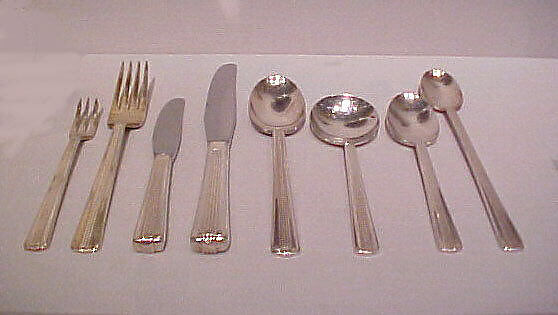 "20th Century Limited" Flatware, Henry Dreyfuss (American, New York 1904–1972 South Pasedena, California), Silverplate, steel 