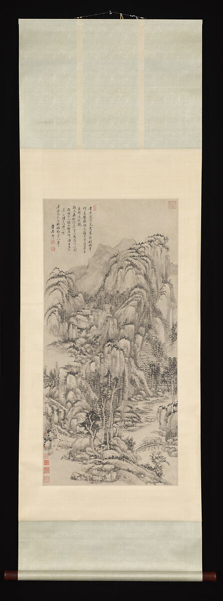 Landscape after Wu Zhen, Wang Yuanqi (Chinese, 1642–1715), Hanging scroll; ink on paper, China