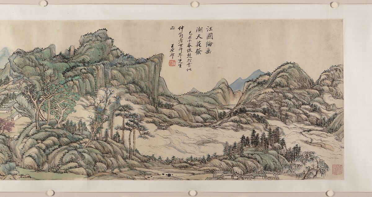 Fishing in River Country at Blossom Time, Wang Yuanqi (Chinese, 1642–1715), Handscroll; ink and color on paper, China
