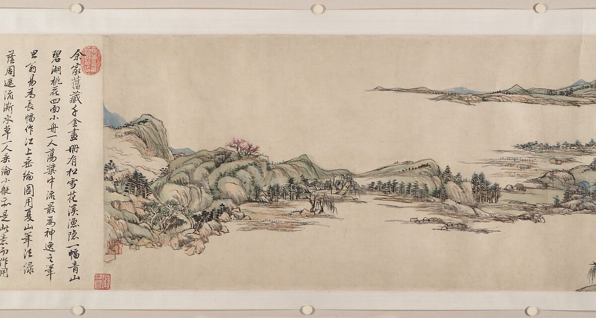 Fishing in River Country at Blossom Time, Wang Yuanqi (Chinese, 1642–1715), Handscroll; ink and color on paper, China