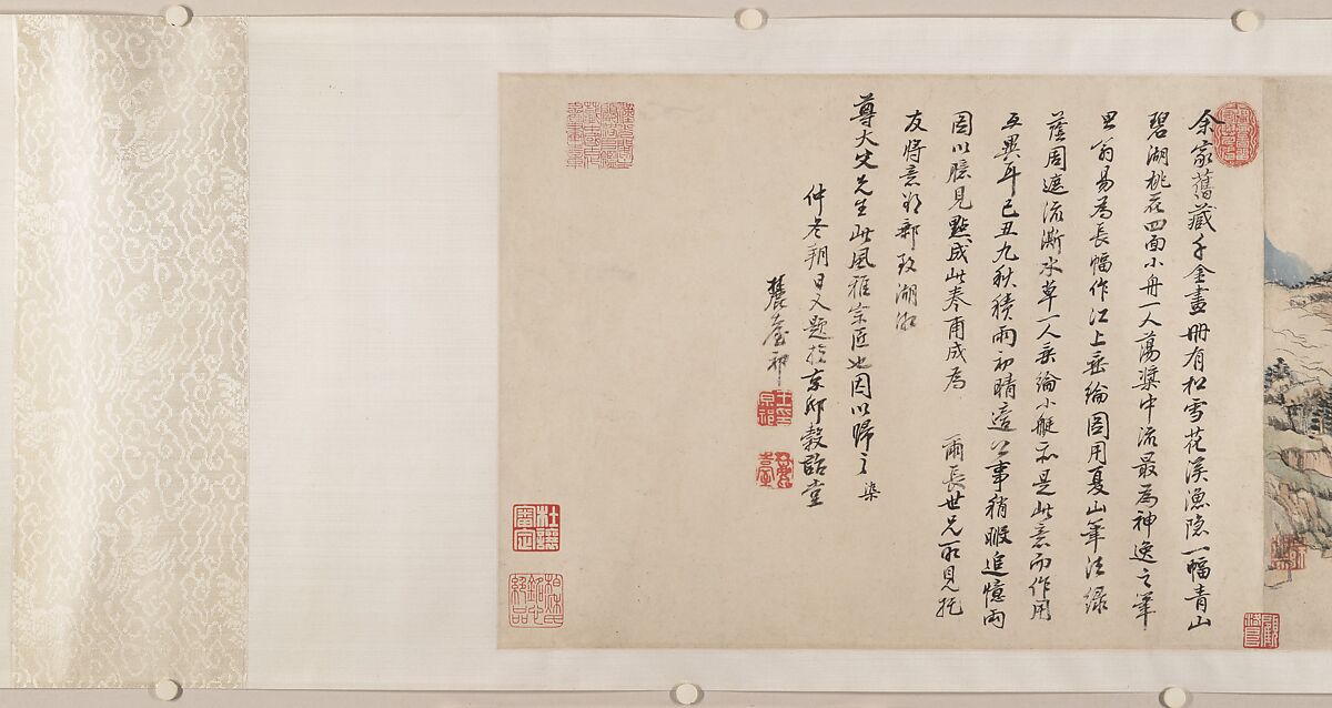 Fishing in River Country at Blossom Time, Wang Yuanqi (Chinese, 1642–1715), Handscroll; ink and color on paper, China