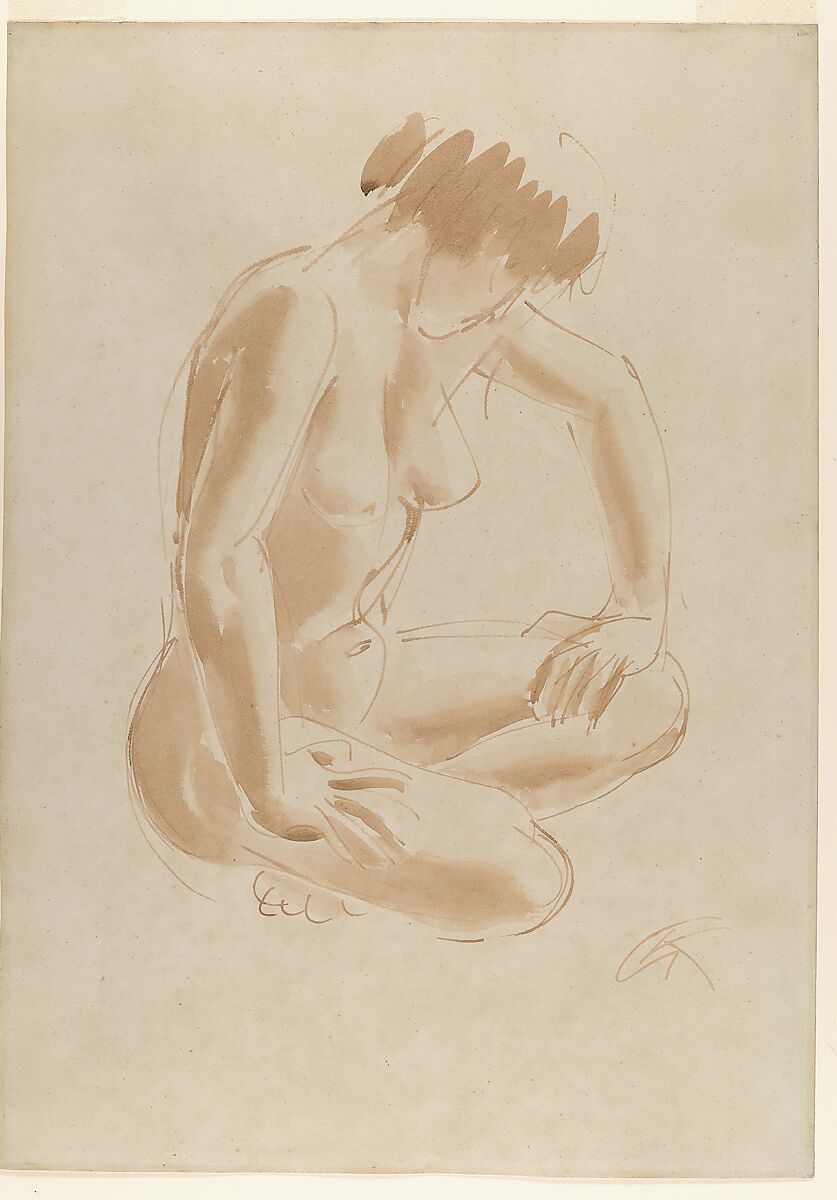 Seated Nude, Georg Kolbe (German, Waldheim 1877–1947 Berlin), Brush and ink and wash on paper 