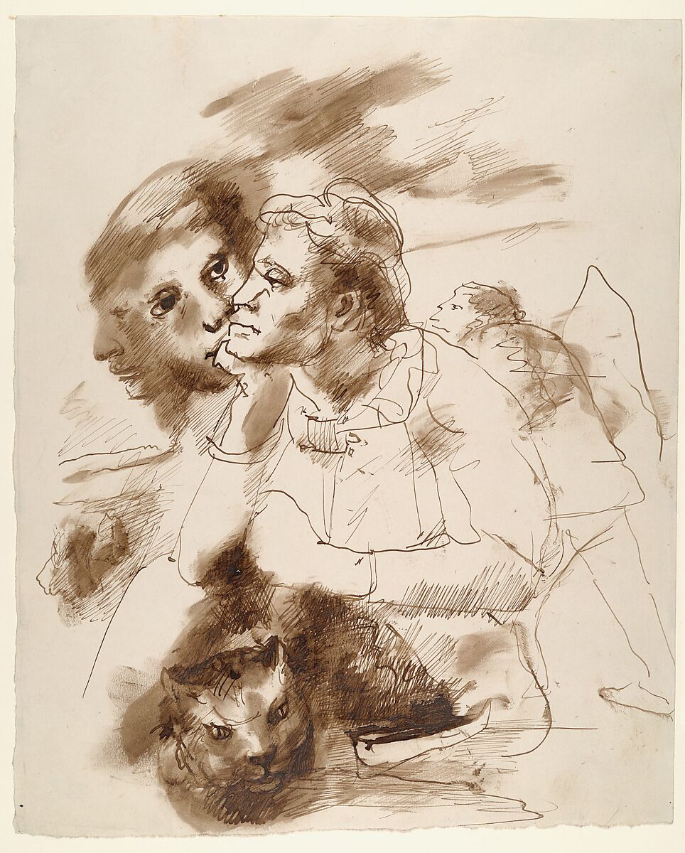 Composition with Cat and Multiple Heads, Pavel Tchelitchew (American (born Russia), Kaluga 1898–1957 Grottaferrata), Pen and ink and wash on paper 