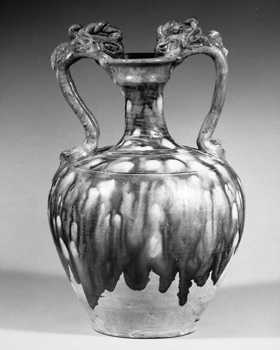 Amphora with dragon-shaped handles, Earthenware with three-color (sancai) glaze, China 
