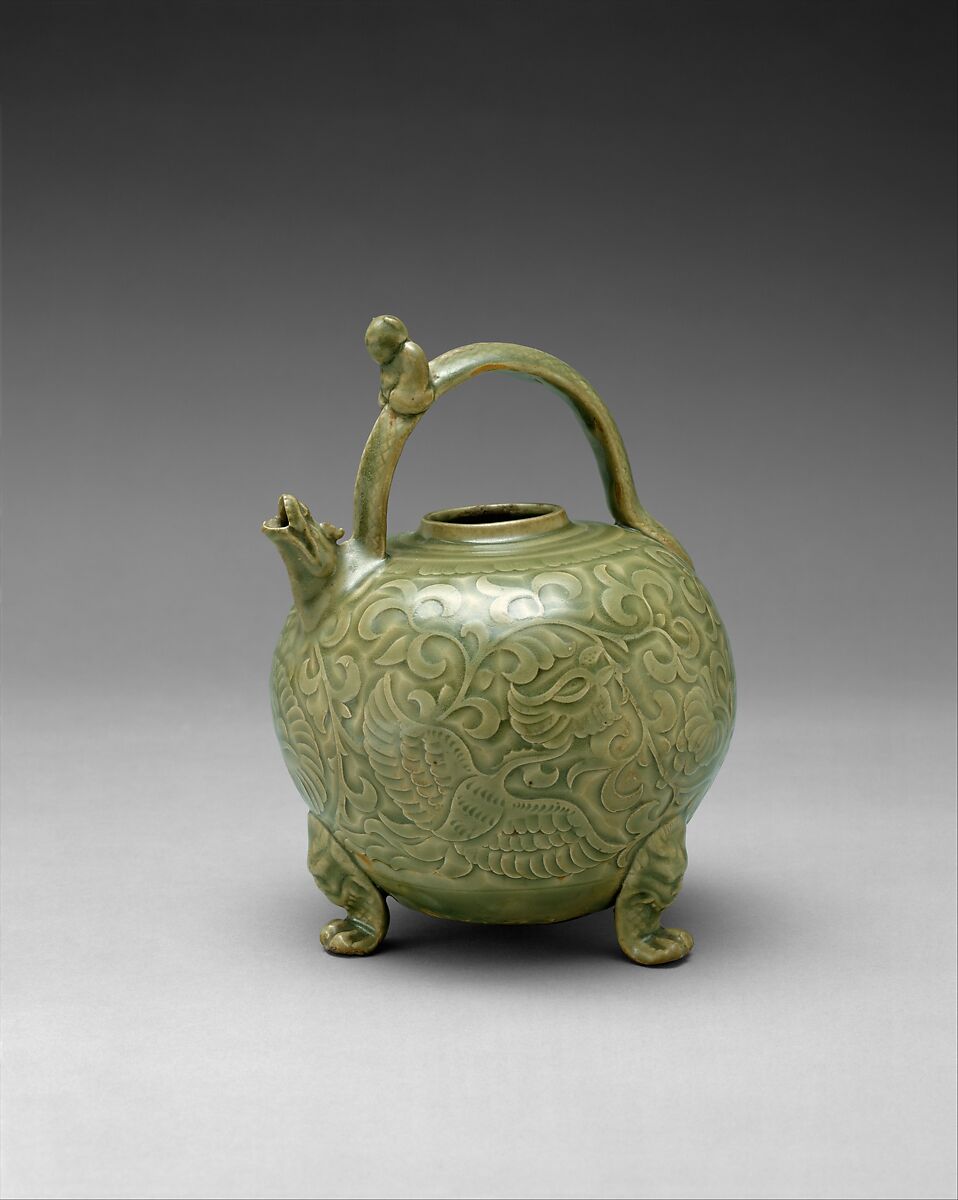 Ewer with phoenix, Stoneware with incised and carved decoration under celadon glaze (Yaozhou ware), China 