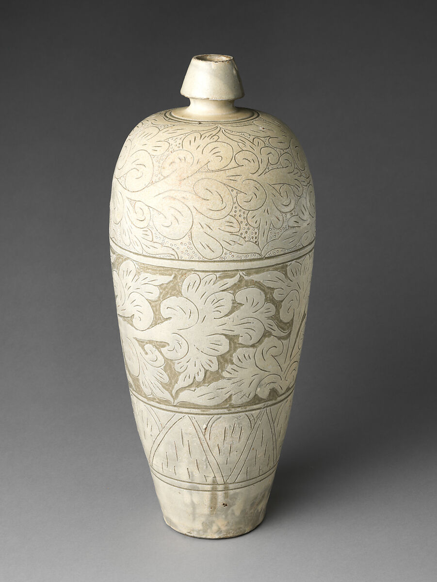Vase with abstract scroll decoration, Stoneware with sgraffito decoration (Cizhou ware), China