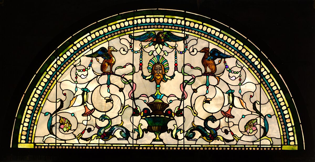 Stained Glass Lunette from the Cornelius Vanderbilt II House, New York, John La Farge (American, New York 1835–1910 Providence, Rhode Island), Leaded opalescent glass, American 