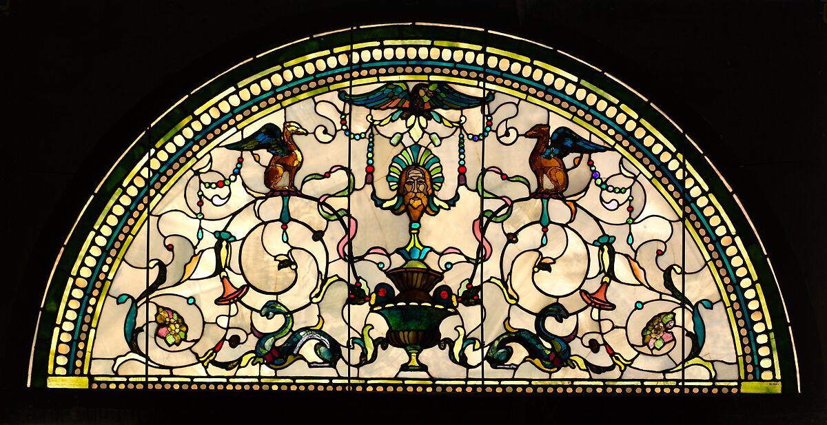 Stained Glass Lunette from the Cornelius Vanderbilt II House, New York, John La Farge  American, Leaded opalescent glass, American