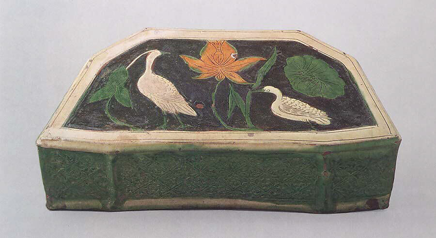 Pillow, Earthenware with sgraffito and mold-impressed designs under colored glazes (Cizhou ware), China 