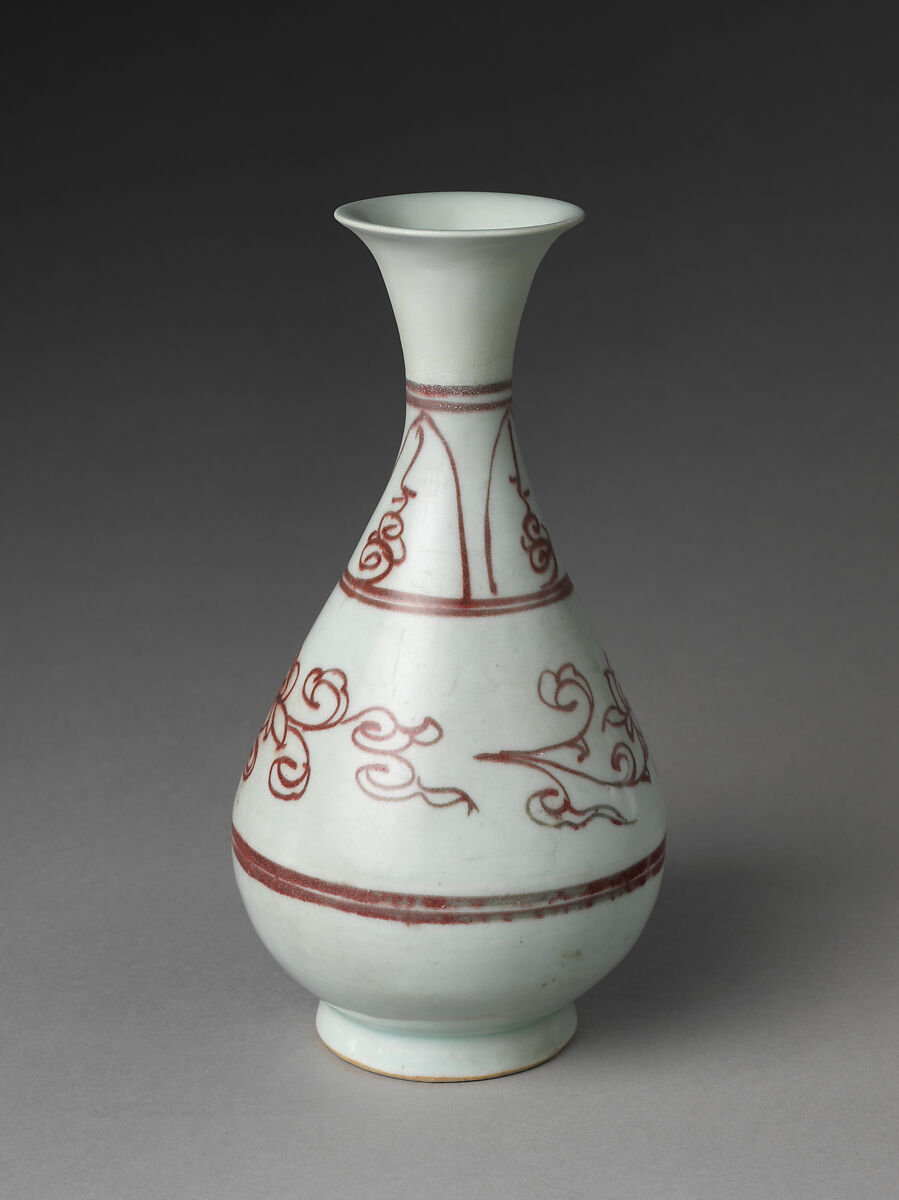 Bottle with Peonies, Porcelain painted with copper red under transparent glaze (Jingdezhen ware), China