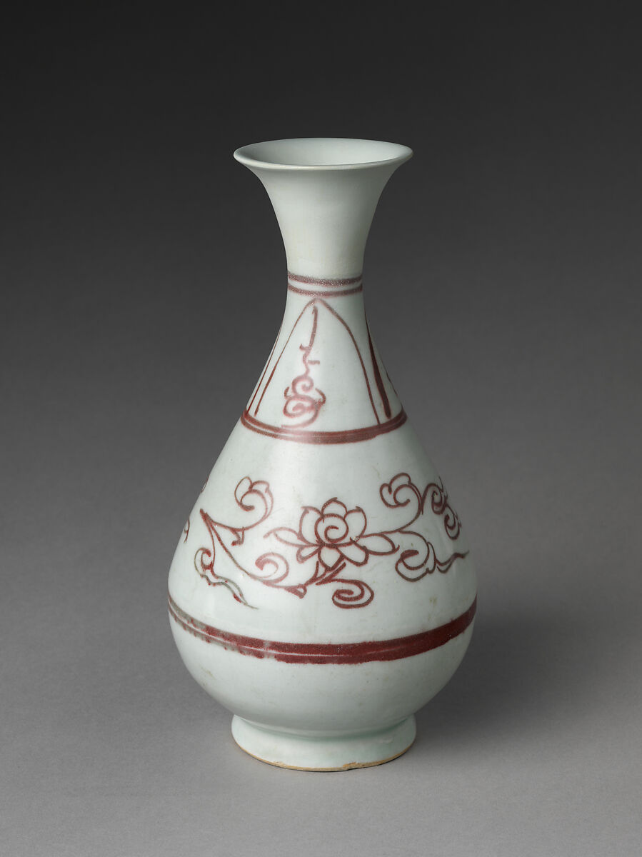 Bottle with Peonies, Porcelain painted with copper red under transparent glaze (Jingdezhen ware), China