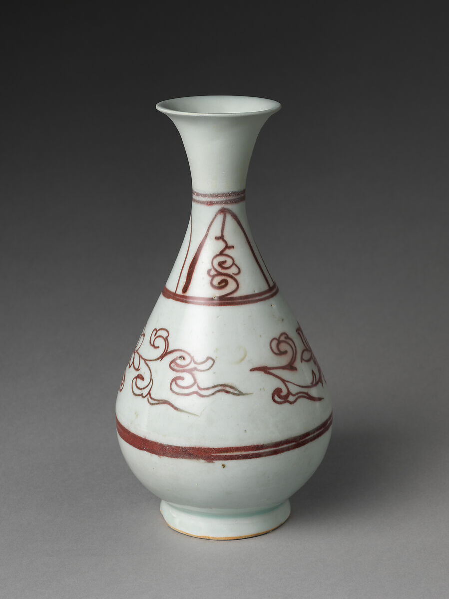 Bottle with Peonies, Porcelain painted with copper red under transparent glaze (Jingdezhen ware), China