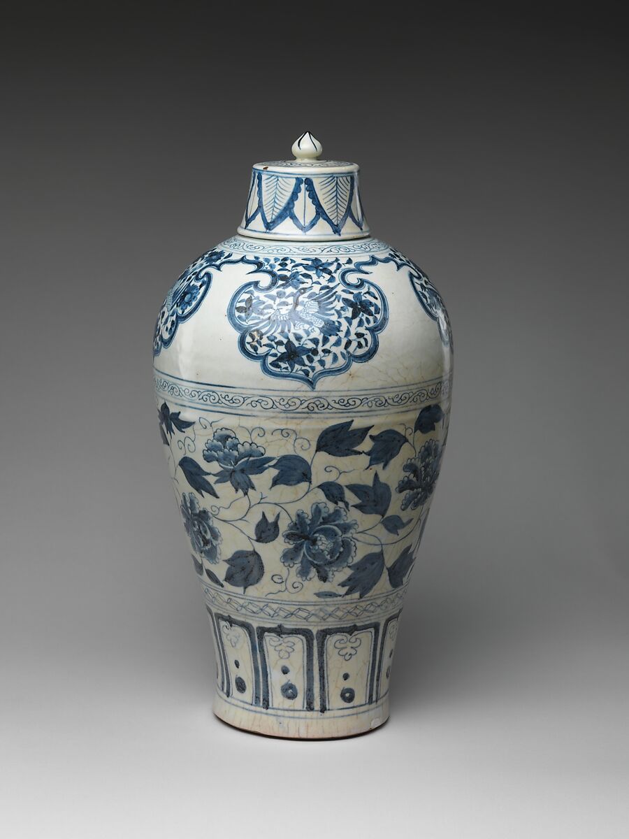Bottle with Peony Scroll, Porcelain painted with cobalt blue under a transparent glaze (Jingdezhen ware), China