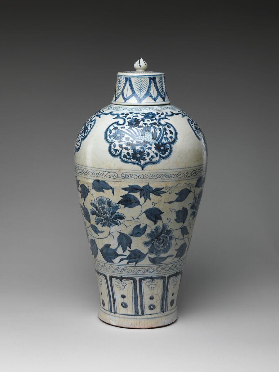 Bottle with Peony Scroll, Porcelain painted with cobalt blue under a transparent glaze (Jingdezhen ware), China 