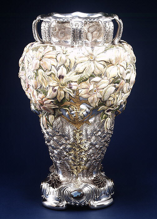 The Magnolia Vase, Tiffany &amp; Co. (1837–present), Silver, enamel, gold, and opals, American
