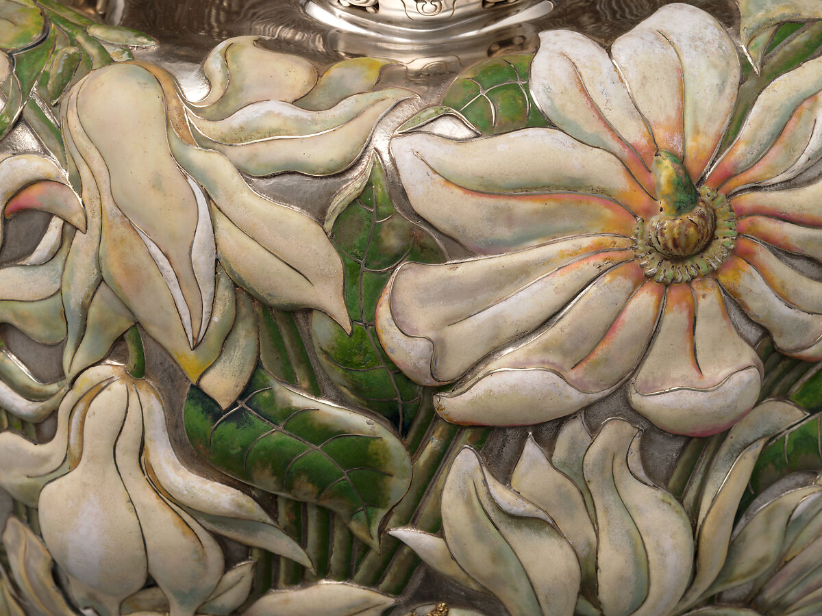 The Magnolia Vase, Tiffany &amp; Co. (1837–present), Silver, enamel, gold, and opals, American