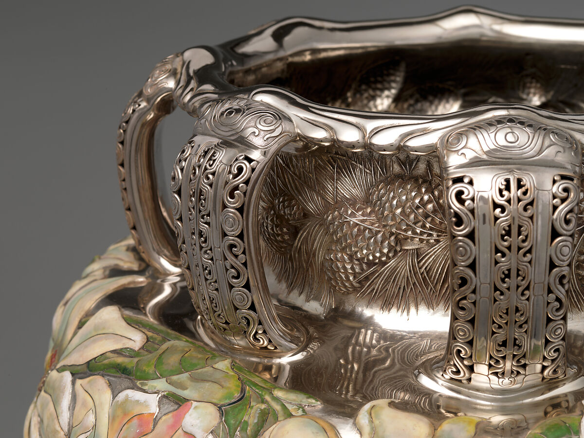 The Magnolia Vase, Tiffany &amp; Co. (1837–present), Silver, enamel, gold, and opals, American