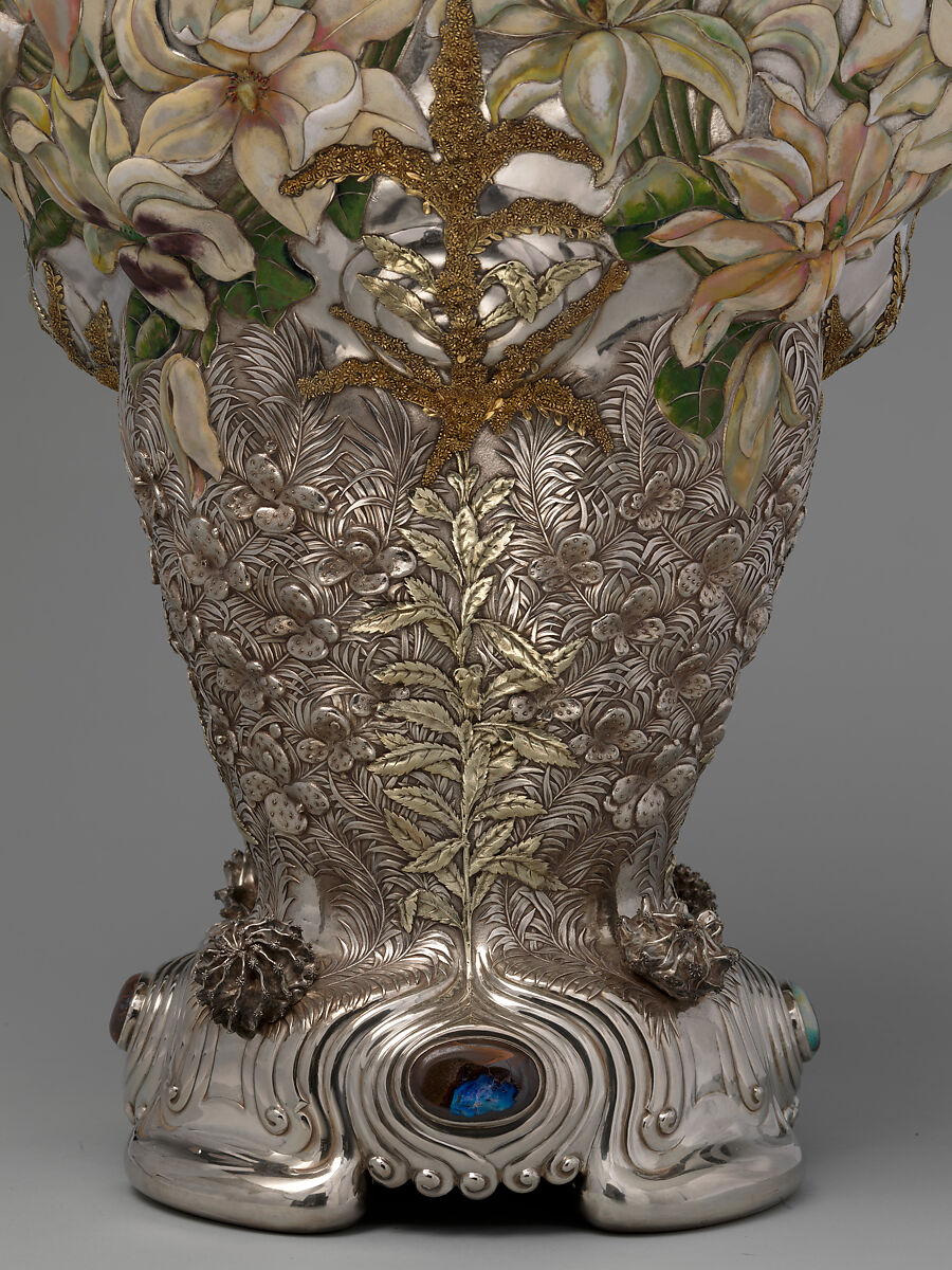 The Magnolia Vase, Tiffany &amp; Co. (1837–present), Silver, enamel, gold, and opals, American
