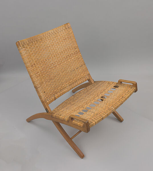Folding chair, Hans J. Wegner (Danish, Tønder 1914–2007 Copenhagen), Wood, caning, metal 