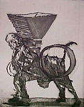 Zeno at 4 a.m., William Kentridge (South African, born Johannesburg, 1955), Set of 11 intaglio prints of various etching techniques on paper 

a: Open-bite etching
b: Etching, aquatint and open-bite
c: Etching, aquatint and open-bite with burnishing
d: Etching, aquatint, open-bite and drypoint
e: Open-bite and etching
f: Open-bite and aquatint
g: Etching and aquatint
h: Open-bite etching
i: Etching, aquatint and roulet
