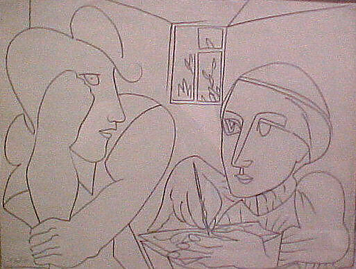 At Work on Marianne's Portrait, Françoise Gilot (French, born Paris, 1921), Graphite on paper 