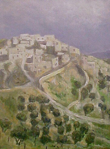 Gabel Mukaber Village Sketch, Anne Peretz (American, born 1938), Oil on canvas 