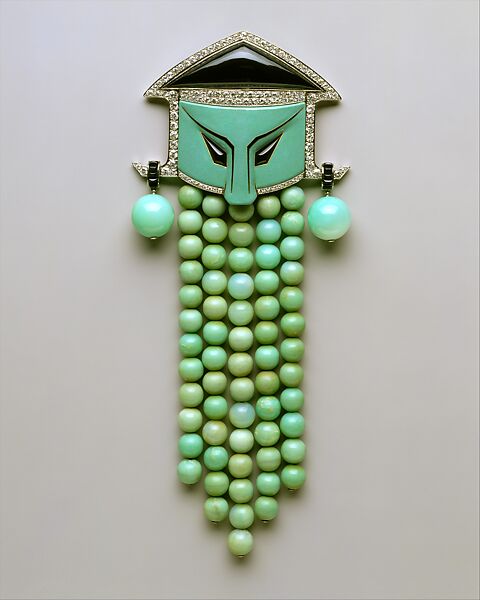 Dress ornament, Georges Fouquet (French, 1862–1957), Jade, onyx, diamonds, enamel, platinum