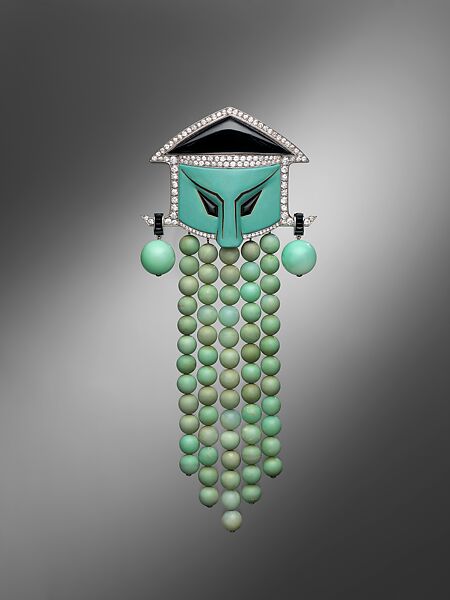 Dress ornament, Georges Fouquet (French, 1862–1957), Jade, onyx, diamonds, enamel, platinum 