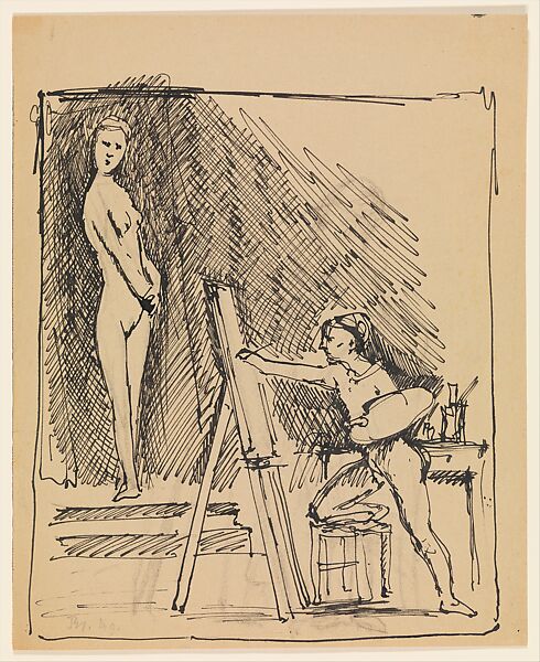 Artist and Model, Balthus (Balthasar Klossowski) (French, Paris 1908–2001 Rossinière), Pen and black ink and charcoal on paper 