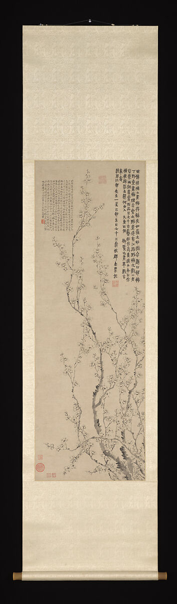 Blossoming plum, Jin Nong (Chinese, 1687–1773), Hanging scroll; ink on paper, China