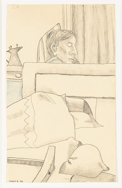 Boy Asleep, Lucian Freud (British (born Germany), Berlin 1922–2011 London), Graphite and blue colored pencil on paper 