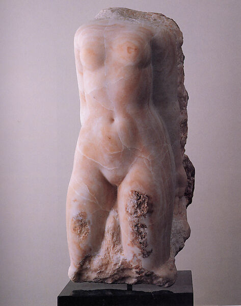 Persephone, Anita Huffington (American, born Baltimore, Maryland, 1934), Pink alabaster with granite base 