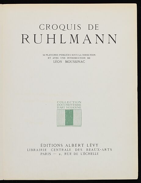 "Croquis de Ruhlmann" Portfolio, Léon Moussinac (French, 1890–1964), Photo mechanical prints (possibly colotypes); cardboard cover with cloth ties 