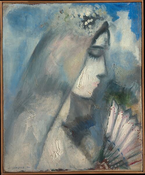 Bride with Fan, Marc Chagall (French, Vitebsk 1887–1985 Saint-Paul-de-Vence), Oil on canvas 