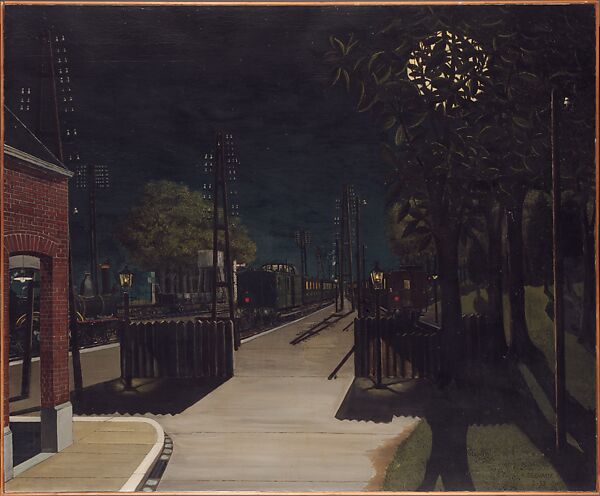 Small Train Station at Night, Paul Delvaux  Belgian, Oil on canvas