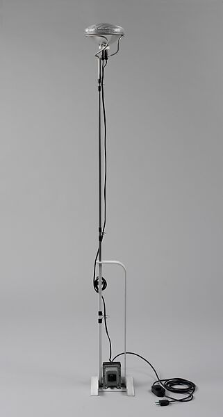 "Toio" Floor Lamp, Achille Castiglioni (Italian, 1918–2002), Automobile headlight bulb, steel, enamel, transformer, rubber, duct tape, plastic 