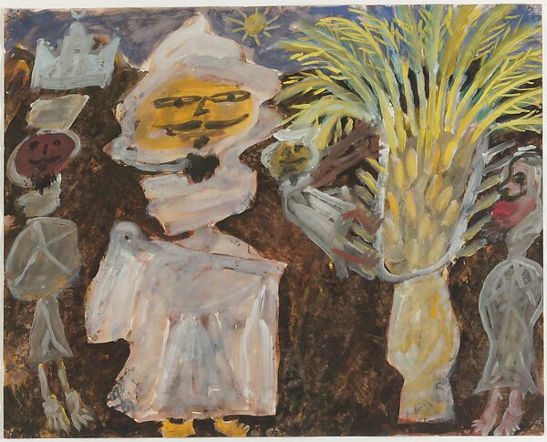 Bedouins et palmier, Jean Dubuffet  French, Gouache à la collé on paper